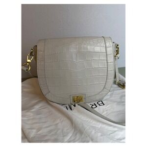 Brahmin Crossbody Bag Medium Gray Croc Embossed Leather Gold Turn Lock Dust Bag